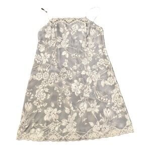 Grey White Slip Dress Nightgown Floral White Lace‎ Trim Satin MED Jaclyn Smith